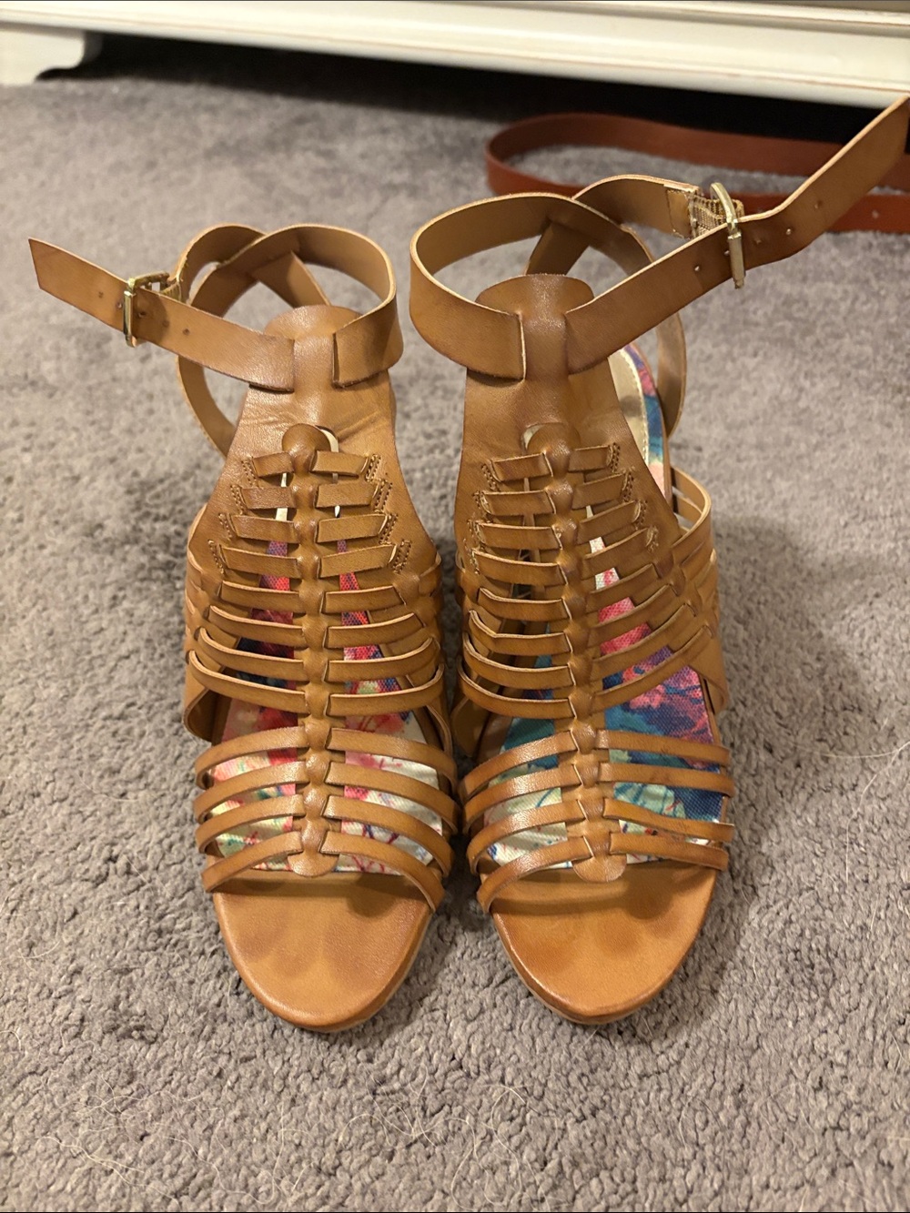 Madden Girl Woven Strappy Ankle Sandals - Tan